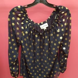 Navy and Gold polka dot top by Joseph Ribkoff